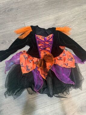 Toddlers Halloween Witch Costume Dress - Black, Orange & Purple